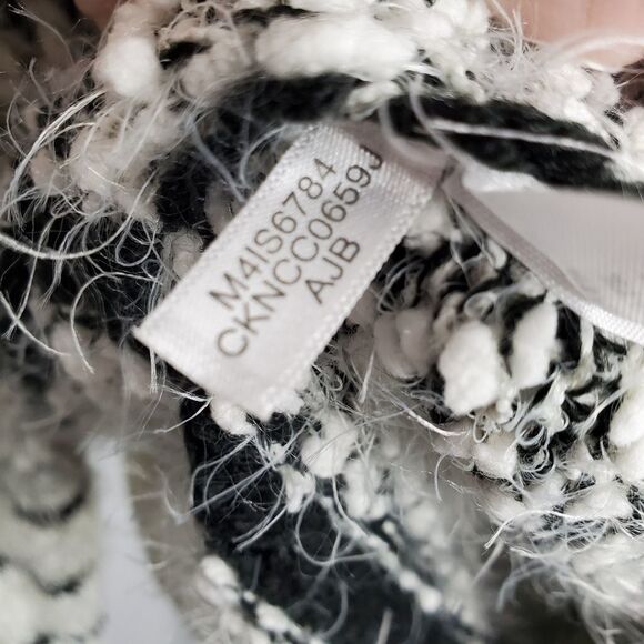 CALVIN KLEIN sweater‎ birch black striped chenille fuzzy M - Picture 7 of 8